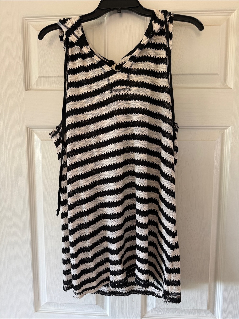 Michael Farrell Black & White Striped Knit Tank